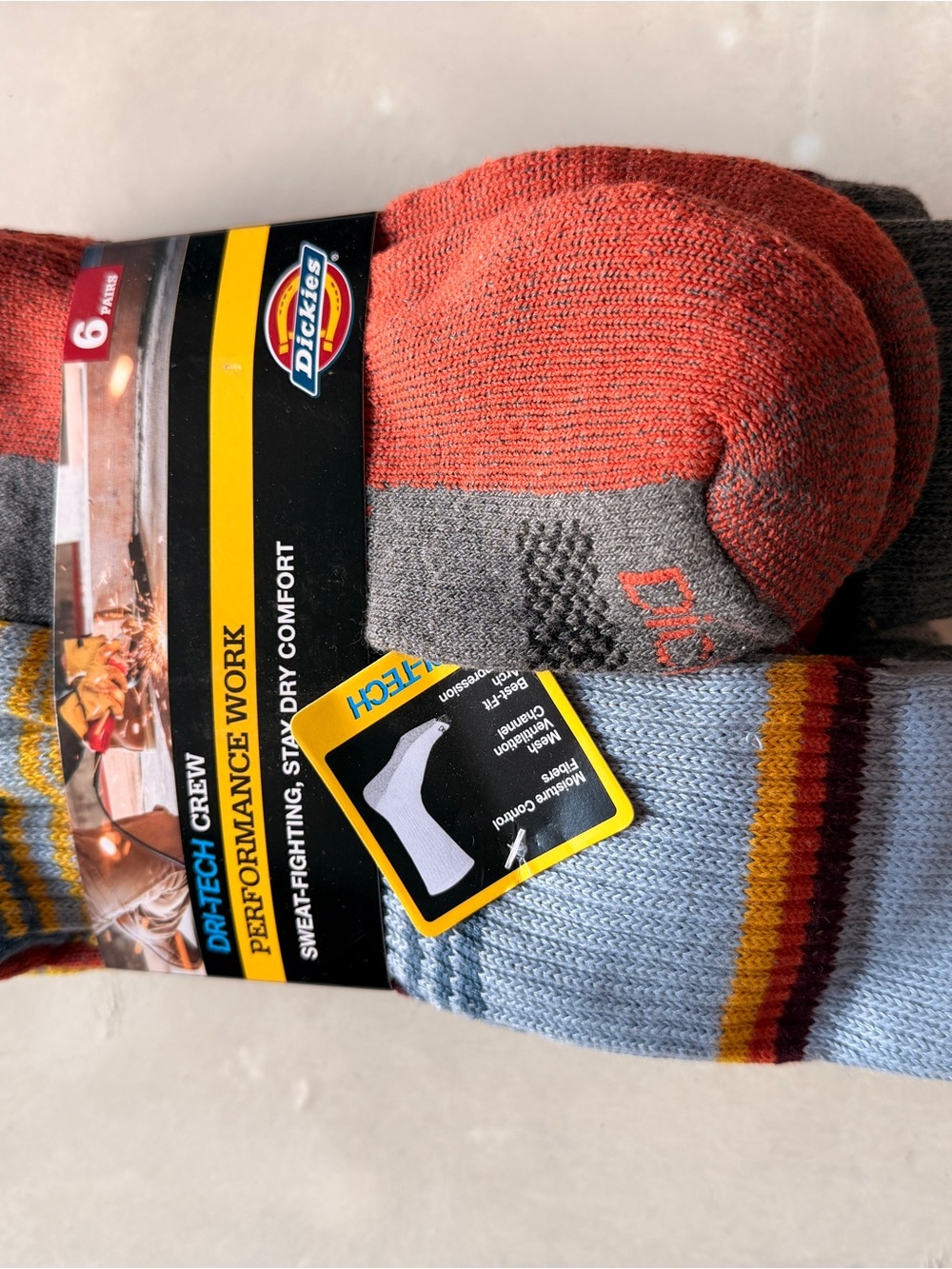 Dickies Dri-Tech Performance Work Crew Socks 6 Pack Moisture Control Mens NWT